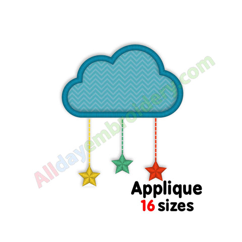 Cloud with hanging stars embroidery design