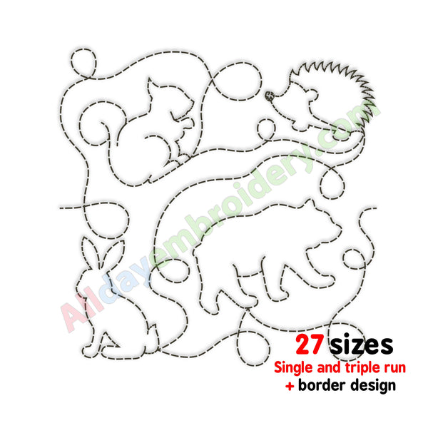 Animals Quilt Block Embroidery Design. Machine embroidery design.