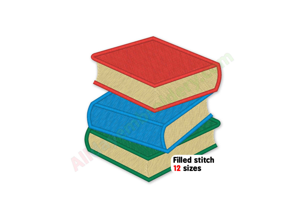 Book stack embroidery design. Machine embroidery.
