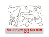 Cat and cat paw print quilting embroidery design.