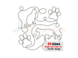 Cat and cat paw print quilting embroidery design.