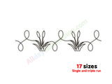 Decorative line art of plants with '17 sizes' and 'Single and triple run' text on a white background.
