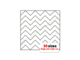 Quilting template with zigzag pattern and text '30 sizes Single and triple run' on a white background
