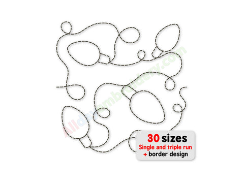 Christmas lights edge to edge embroidery design.