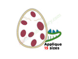 Dinosaur in egg applique embroidery design.