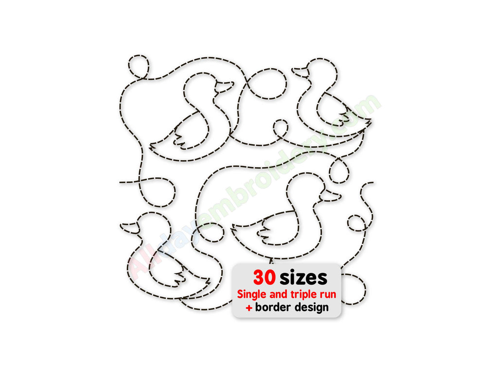 Embroidery design with ducks on a white background