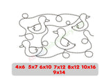 Design of ducks with measurement options on a white background