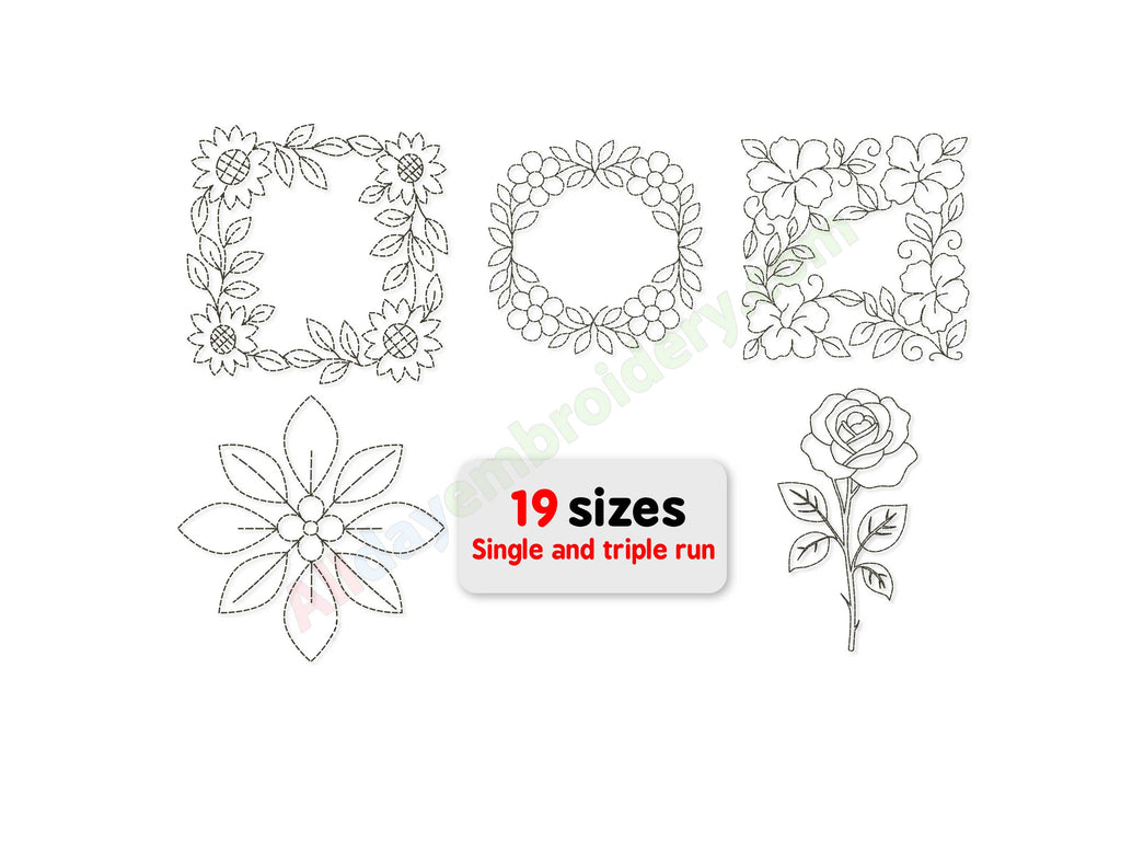 Flower wreath embroidery design bundle