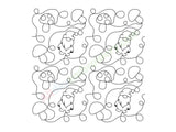 Gnome quilting embroidery design with mushrooms. Continuous embroidery