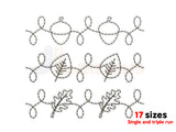 Embroidery pattern with acorns and leaves on a white background