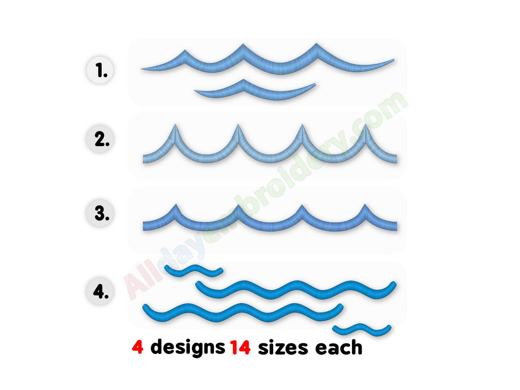 Sea waves machine embroidery design bundle. Ocean waves embroidery designs.
