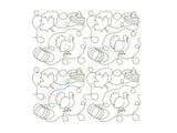 Thanksgiving quilting embroidery design with turkey, maple leaf, pie and pumpkin