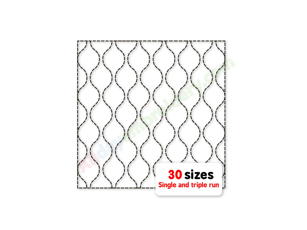 Quilt block pattern with '30 sizes' text on a white background