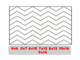 Quilting template with zigzag pattern and size options displayed below.