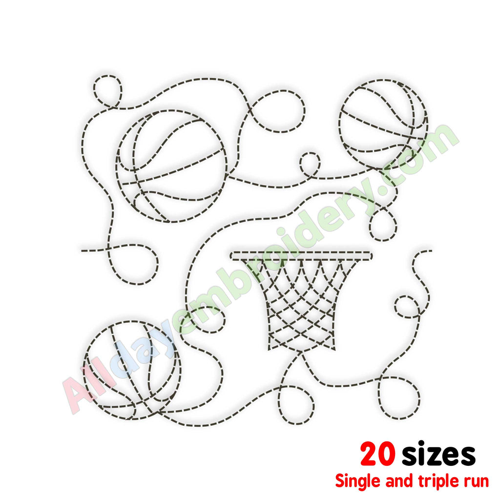 Basketball quilt block embroidery