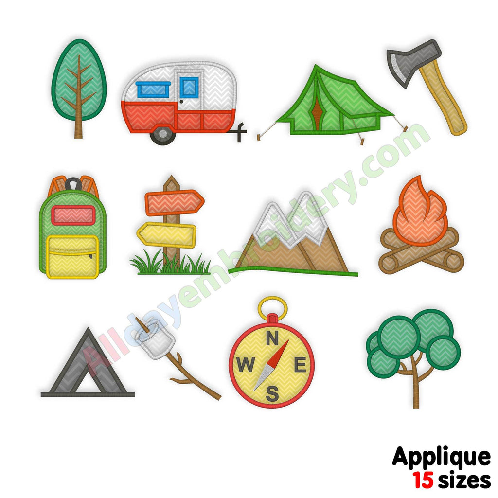 Camping embroidery designs