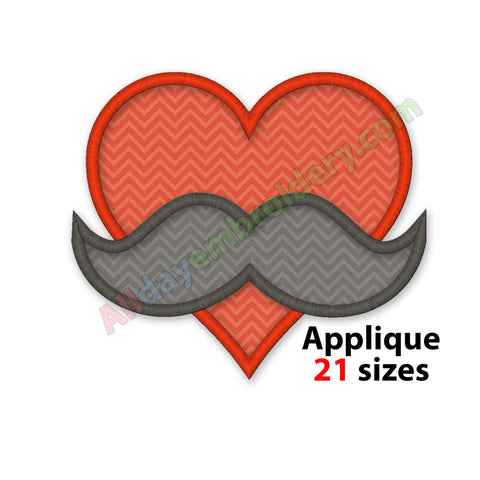 Heart with mustache embroidery design