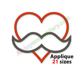 Heart with mustache applique design