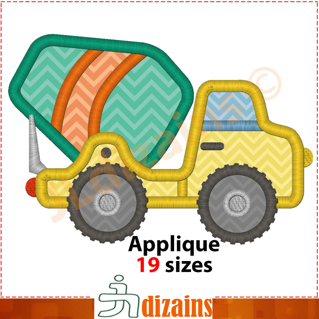 Cement truck embroidery design